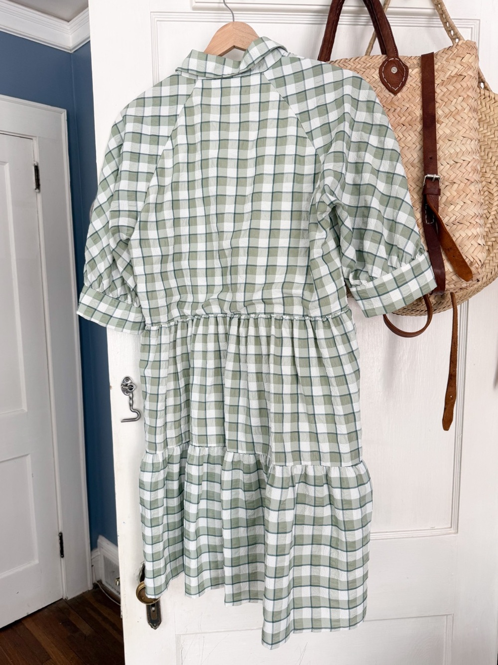 English Factory Sage Green Checkered Plaid Babydoll Dress - Picture 2 of 2